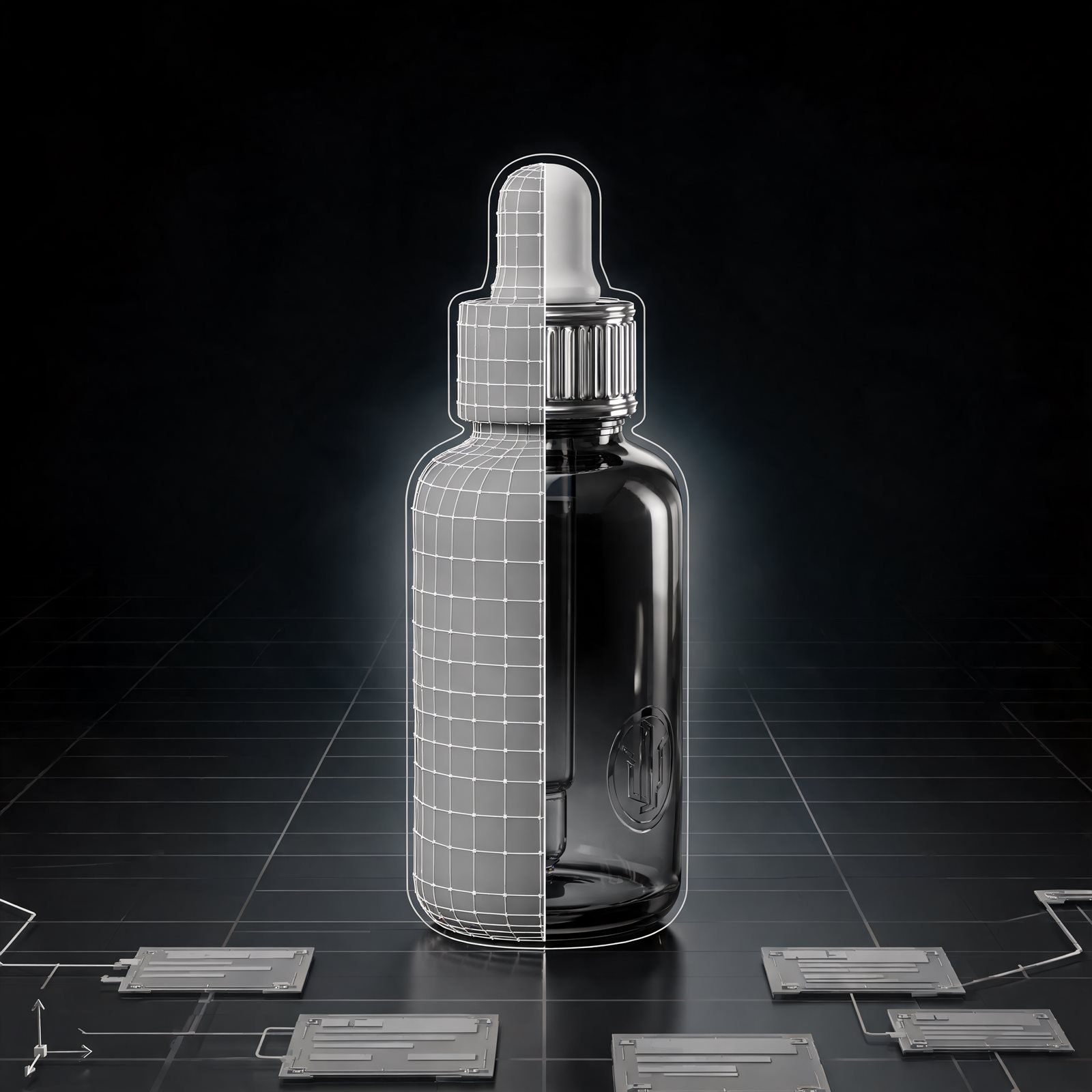 Monochrome 3D-rendered product on a seamless backdrop