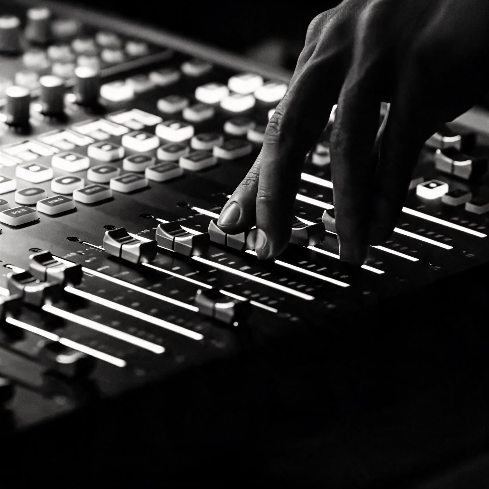 Monochrome waveform and studio console detail